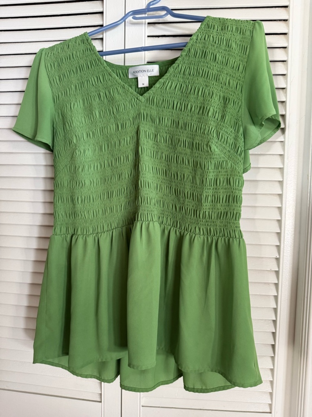 Addition Elle Green Smocked Peplum Blouse